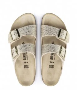 Birkenstock Arizona MF Shiny Python Narrow Eggshell -Birkenstock Winkel birkenstock arizona mf shiny python narrow slipper eggshell bovenkant 600